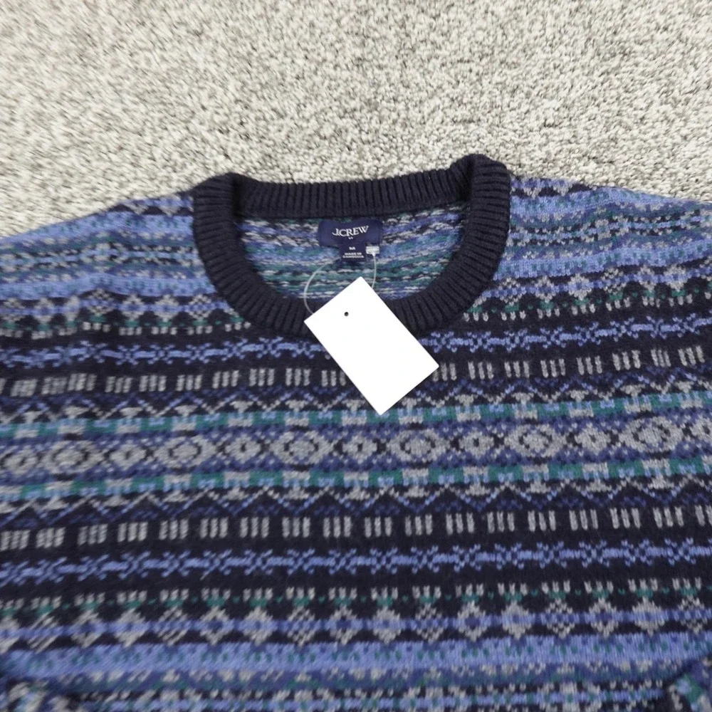NEW J Crew Sweater Mens M Blue Nordic Fair Isle Lambswool Knit Crewneck Pullover